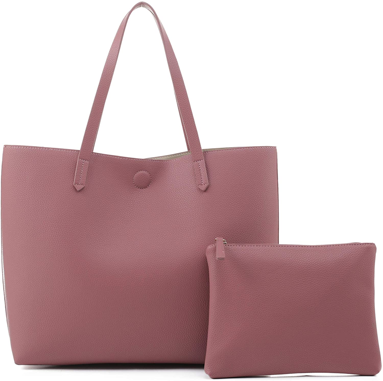 Price:$39.95 EMPERIA Bracelyn Premium Faux Vegan Leather Contrast Lining Tote Shoulder Bag Handbag 2 PCS SET for Women MAUVE  Handbags   