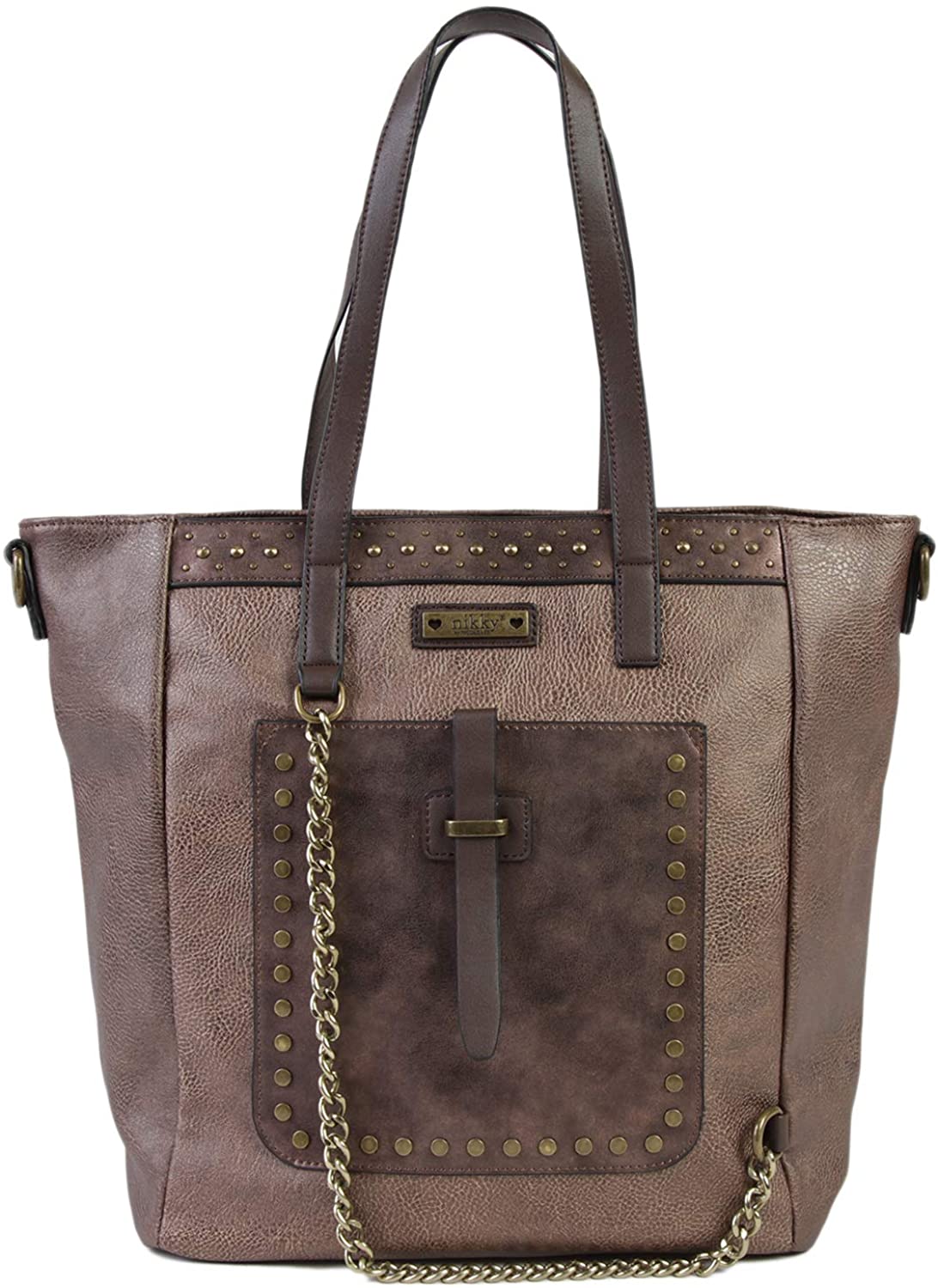 Price:$25.51    Nikky Women's Studded Chain Bronze Tote Bag, Detachable Shoulder Strap, One Size  Clothing