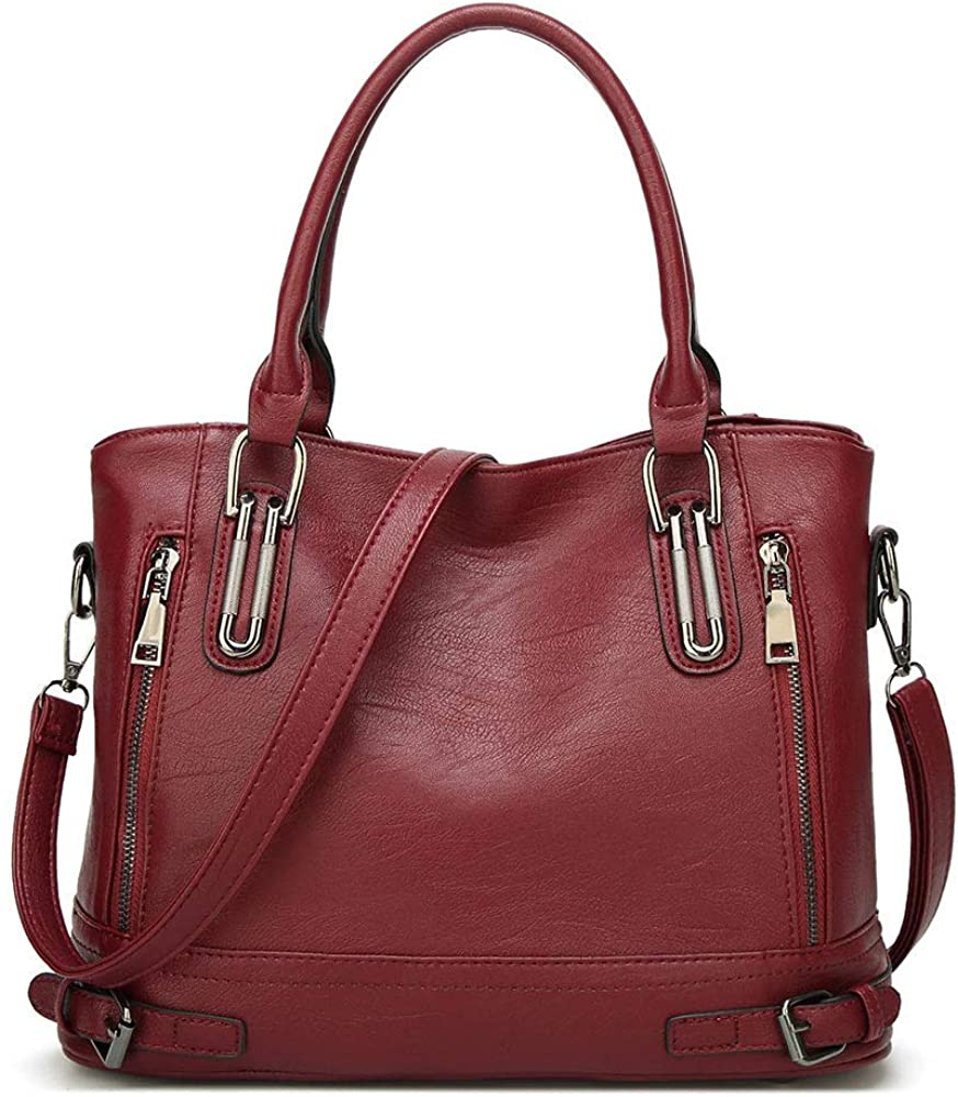 Price:$20.99    Women's Leather Large Tote Handbag Shoulder Crossbody Bag (Red)  Clothing