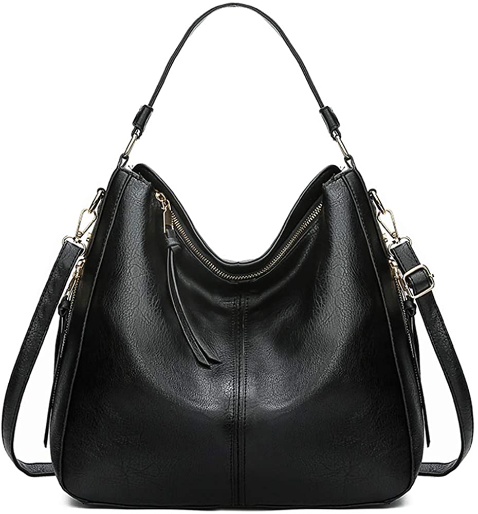 Price:$34.99    Caistre Large Hobo Bags for Women Soft Leather Purses and Handbags Tote Soulder Bags Purse with Tassel Black  Clothing