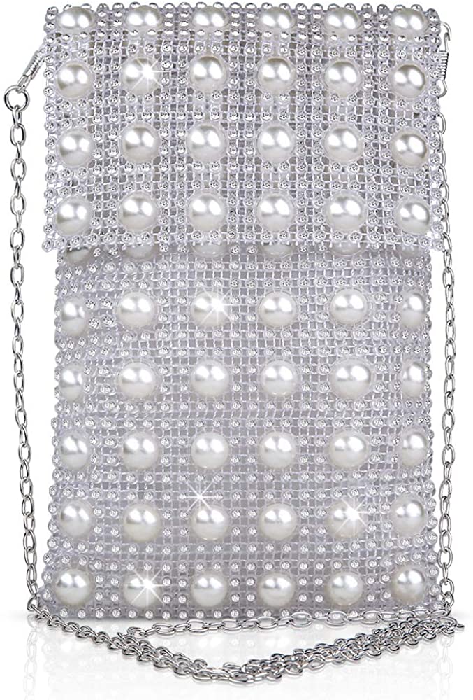 Price:$7.99    Cell Phone Purse,Veyiina Nero Bling Pearl Handmade Phone Bag Purse Wallet Crossbody Bag Lightweight Pouch Shoulder Bag  Clothing