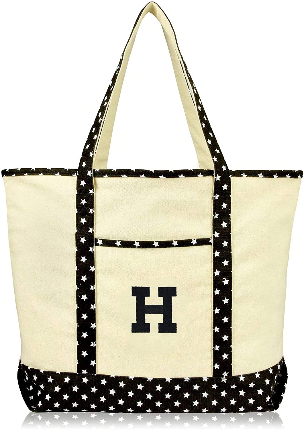 Price:$16.94    DALIX Initial Tote Bag Personalized Monogram Black Star Zippered Top Letter - H  Clothing