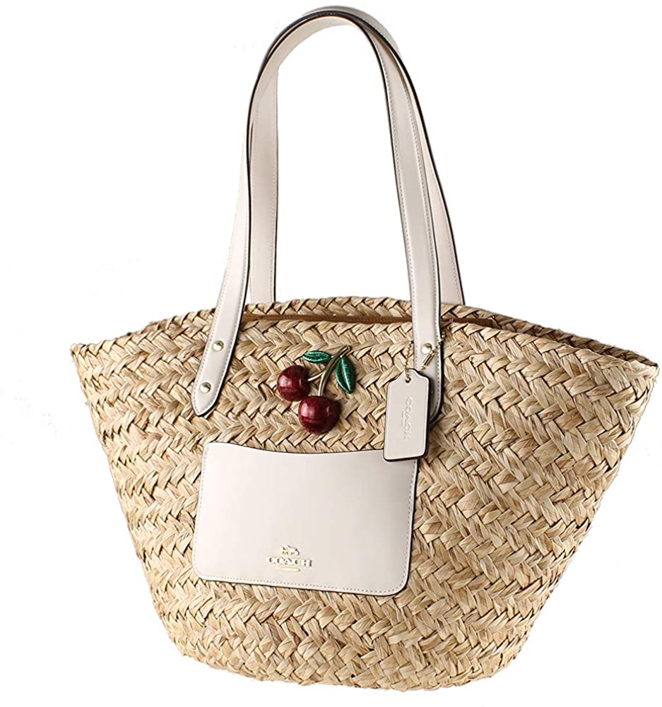 Price:$167.99    COACH Straw Basket Tote w/Cherry Natural/Chalk One Size  Clothing