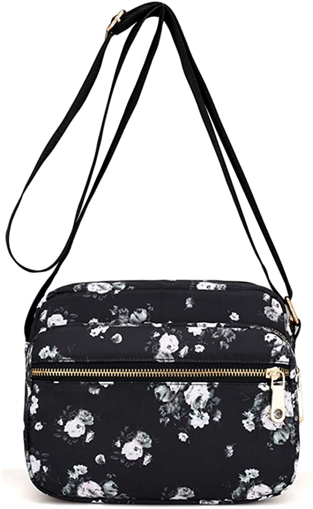 Price:$14.99 Collsants Small Nylon Purse Mini Crossbody Bag Travel Shoulder Bag Multi Zipper Pockets (flower-Y)  Handbags   