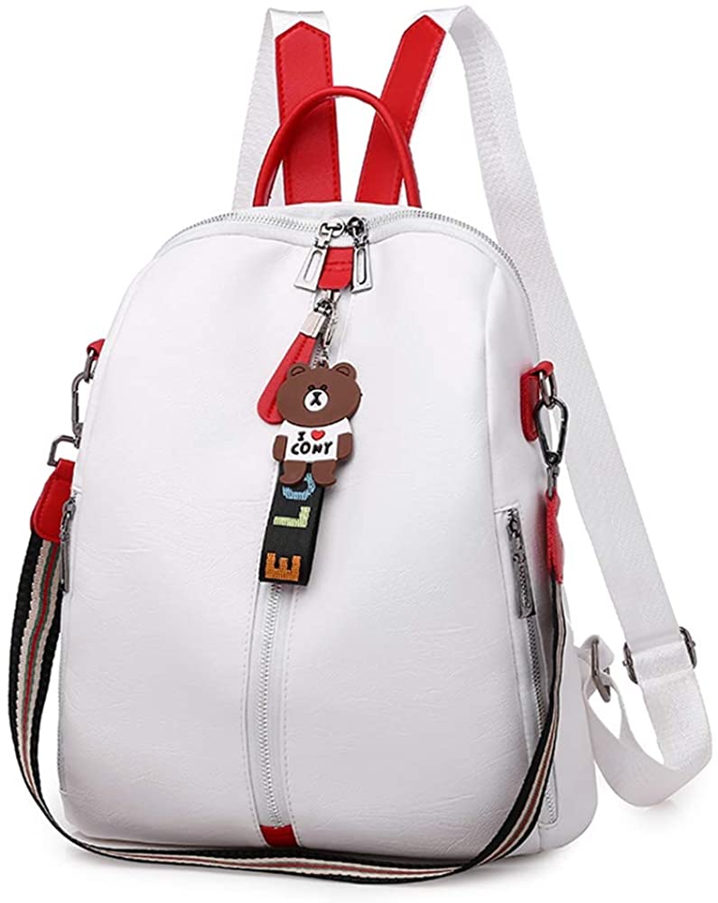 Price:$16.99    Women Backpack Purse Casual Drawstring Daypack Travel Bag Waterproof PU Leather Anti-theft Rucksack Lightweight Shoulder Bag, White Leather, 12.6x11.5x5.1  Clothing