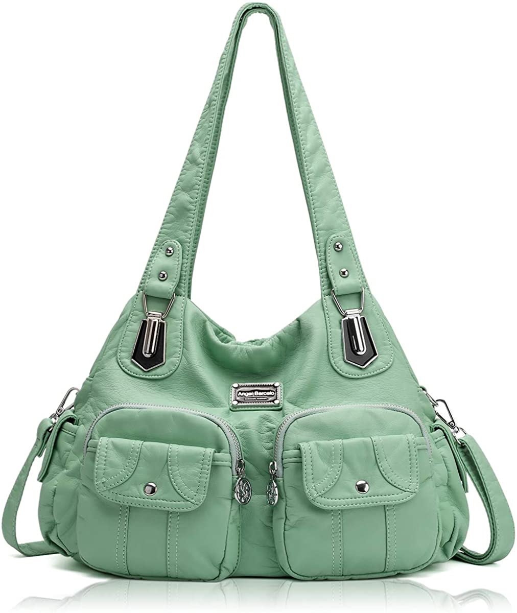 Price:$36.99    Angel Barcelo Women Top Handle Satchel Handbags Shoulder Bag Messenger Tote Washed Leather Purse Mint Green  Clothing