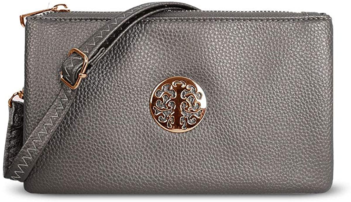 Price:$17.98 DSUK Ladies Purses and Handbags Crossbody Bag for Travel Chic Shoulder Bags with Removable Strap Metal Hardware Compartments Functional Trip Roomy Capacity Excellent Organizer Pewter  Handbags   