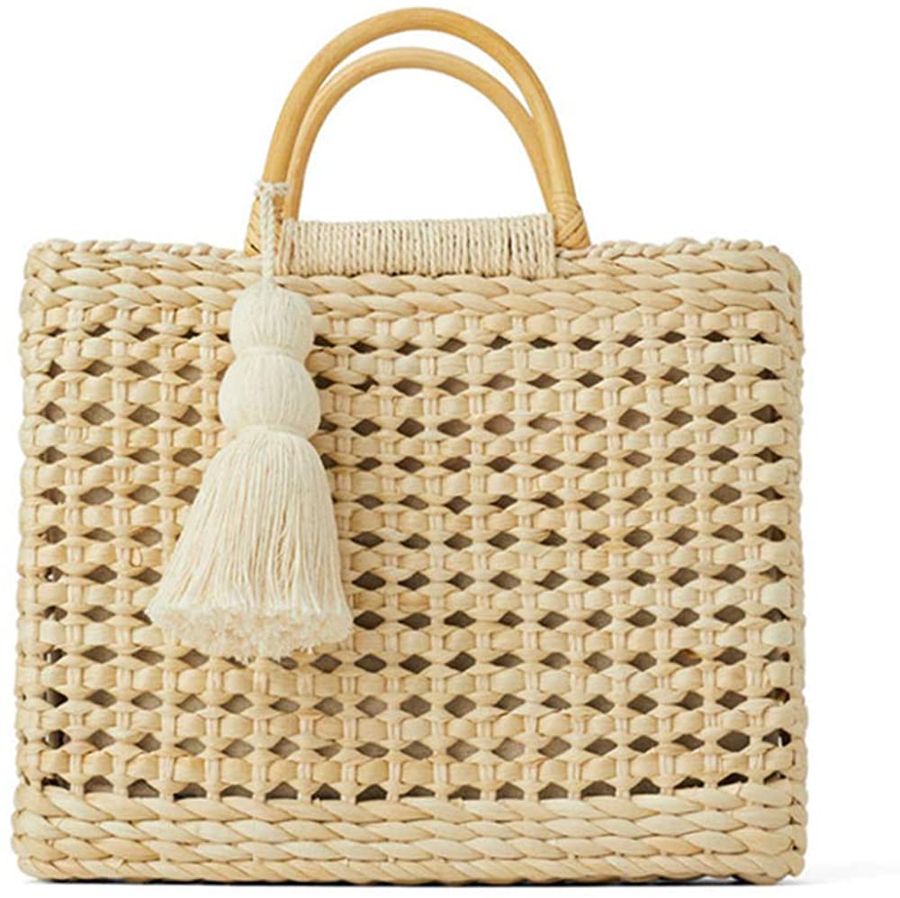Price:$51.99    QTKJ Fashion Women Summer Straw Crossbody Bag with Cute Tassels Pendant, Hand-Woven Beach Shoulder Bag with Top Wooden Handle Tote Bag (Beige)  Clothing