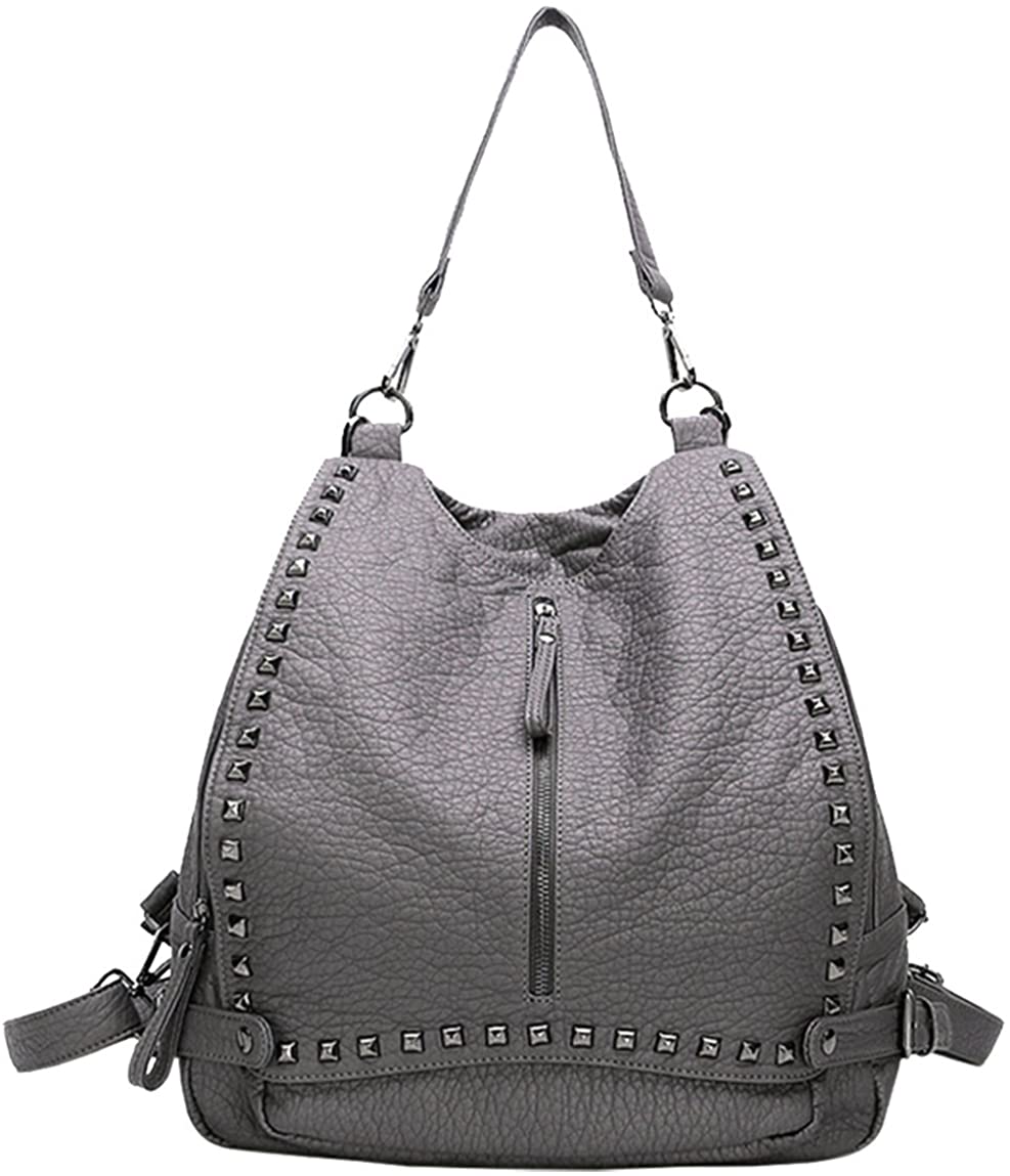 Price:$29.99    Womens Backpacks Rucksacks Daypacks 2 in 1 Leather Handbags Shoulder Bags,Grey  Clothing