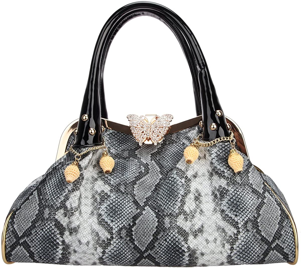 Price:$64.74    Fawziya Snake Pattern Butterfly Handbags For Women With Pockets Shoulder Bag-Gray  Clothing