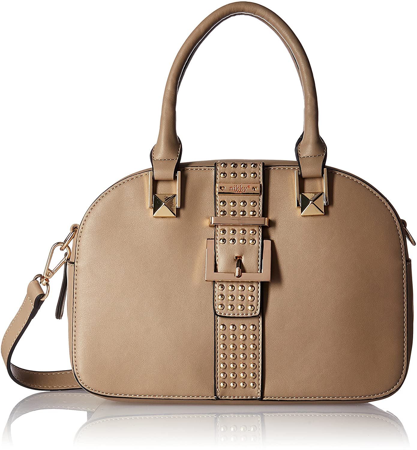Price:$24.90    Nikky Women's Studded Belt Buckle Decoration Gray Bowler Bag, One Size  Clothing