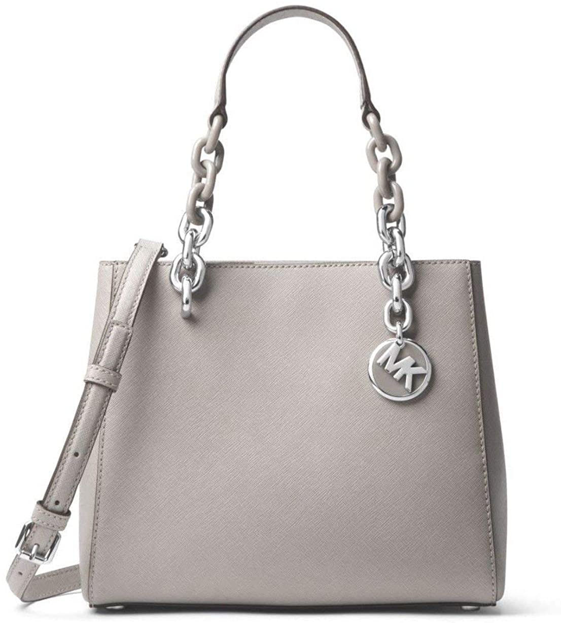 Price:$174.15    MICHAEL Michael Kors Cynthia Small Saffiano Leather Satchel in Pearl Grey  Clothing