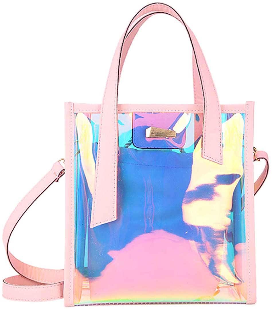 Price:$24.99    Candice Women Clear PVC Transparent Tote Bag Handbag Shoulder Bag Crossbody Bag(Pink)  Clothing