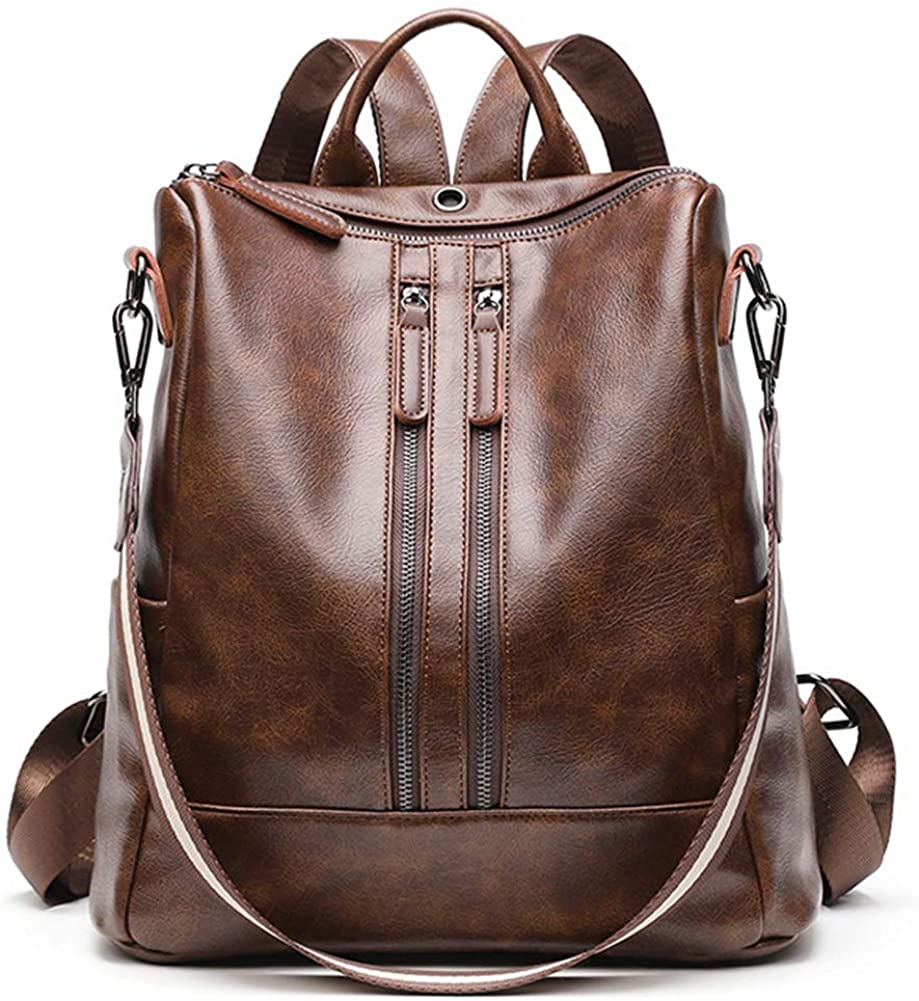 Price:$36.99    Convertible Backpack for Women Waterproof Leather School Bookbag Chic Small Ipad Shoulder Bag Brown  Clothing