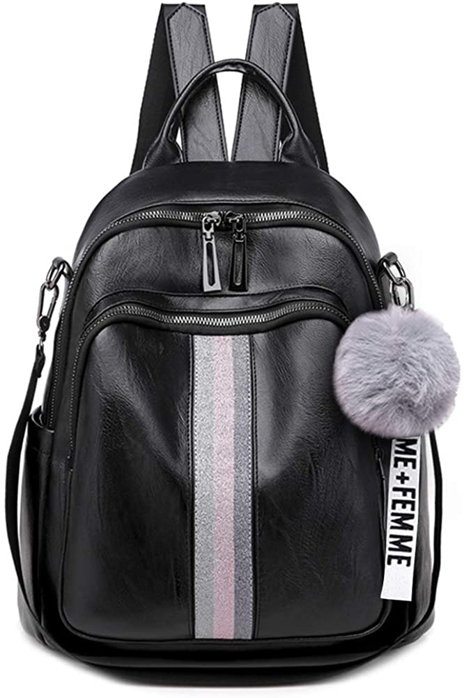 Price:$23.99    Women Backpack Purse Multi Pockets Leather Anti-theft Lightweight Shoulder Bag (Black)  Clothing