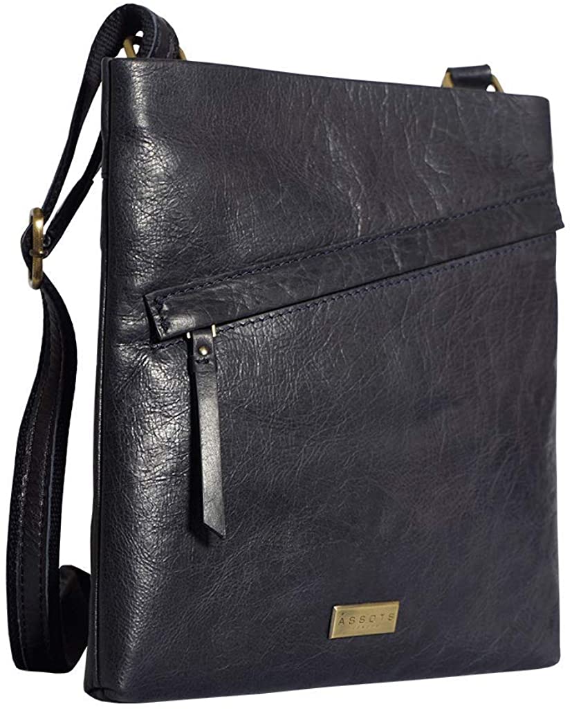 Price:$37.95 Crossbody Bag for Women & Men - Multi Pocket Genuine Premium Leather Shoulder Sling Purse (Florence Navy)  Handbags   