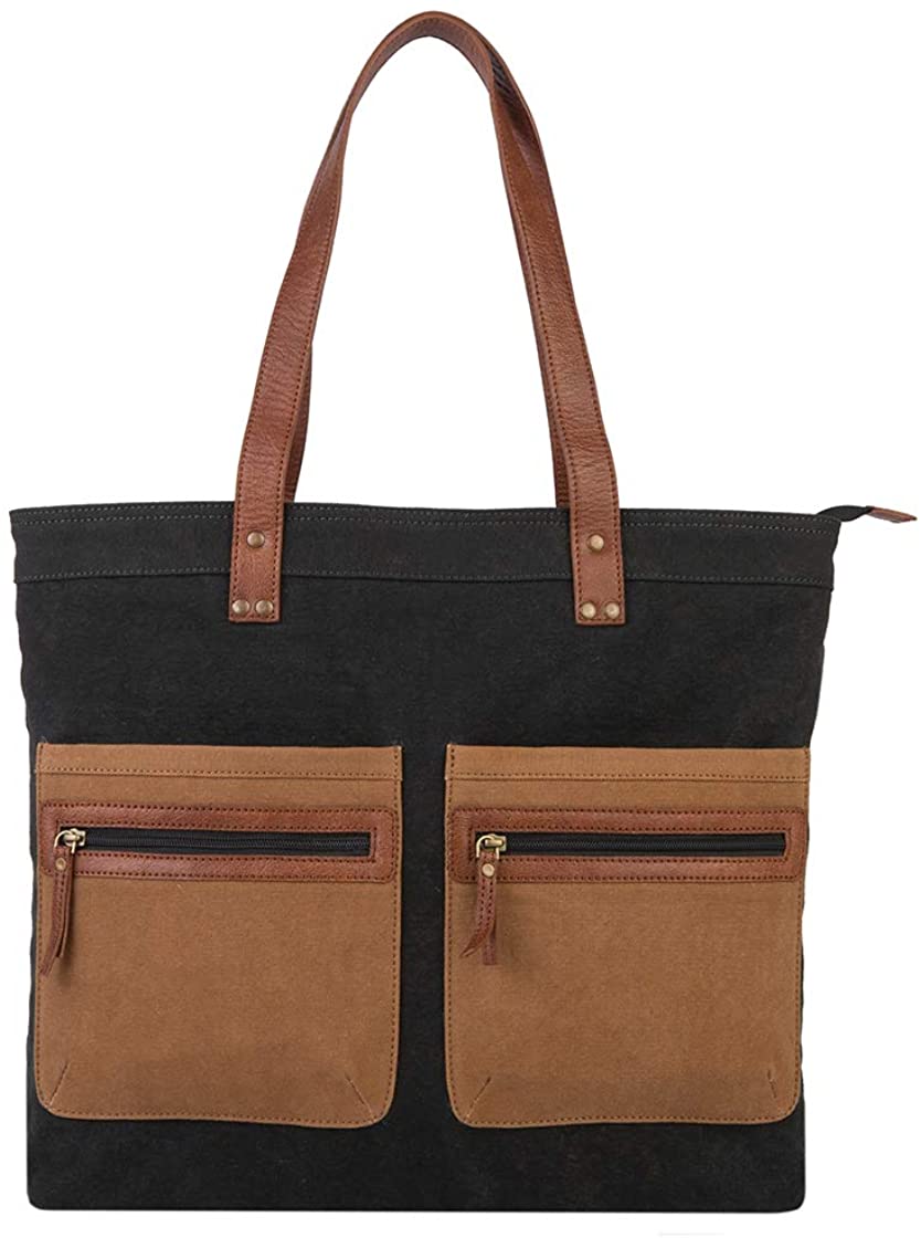 Price:$53.00 Mona B. Hyde Black Upcycled Canvas Shoulder Bag with Vegan Leather Trim MD-5706  Handbags   