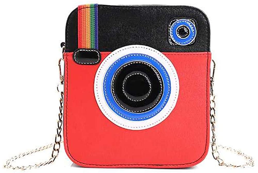 Price:$13.90    Women PU Radio Camera Design Crossbody Purse Tote Rainbow Snapshot Handbag Satchels Shoulder Bags (Red)  Clothing