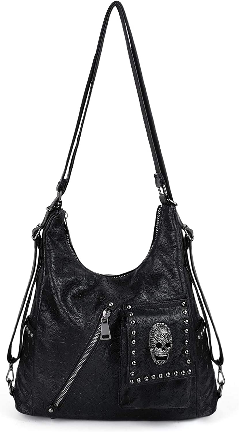 Price:$47.99    UTO Backpack-Purse-for-Women-Skull-Leather Vegan Rivet Studded Shoulder Bag 2-Ways Crossbody Purse  Clothing