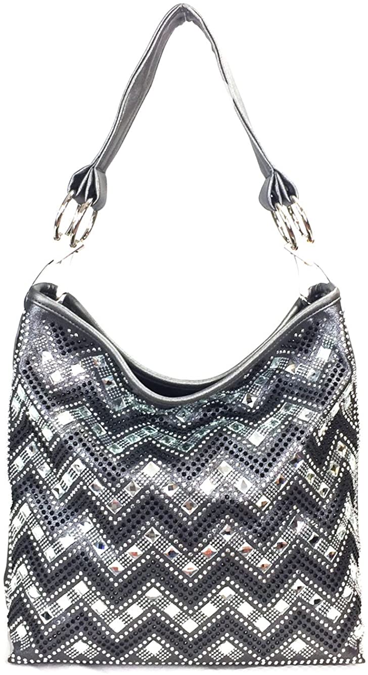 Price:$48.99    Zzfab Sparkle Gem Chevron Rhinestone Hobo Bag with Extra Shoulder Strap (Silver Grey)  Clothing