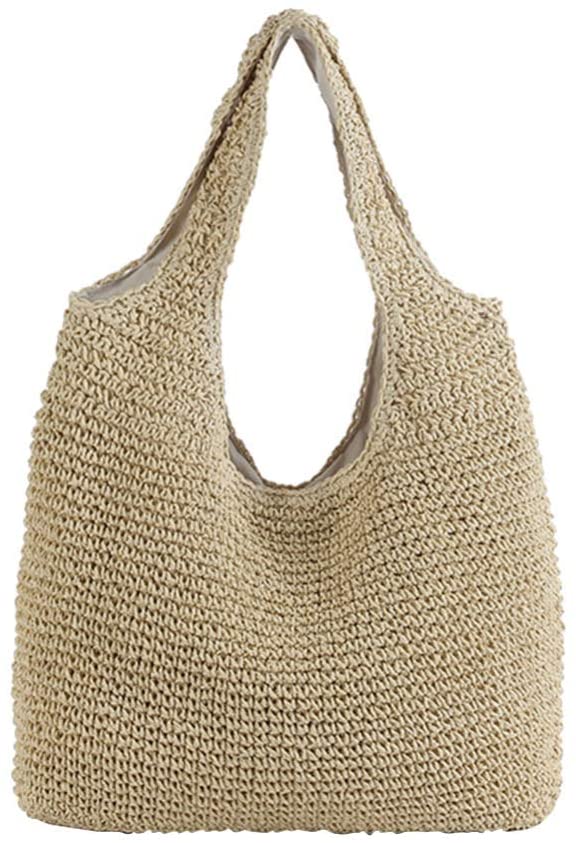 Price:$24.89    KESYOO Women Handcraft Tote Bag Natural Chic Straw Bag Hand-Woven Crochet Handbag Casual Shoulder Bag Hobo Bag (Beige)  Clothing