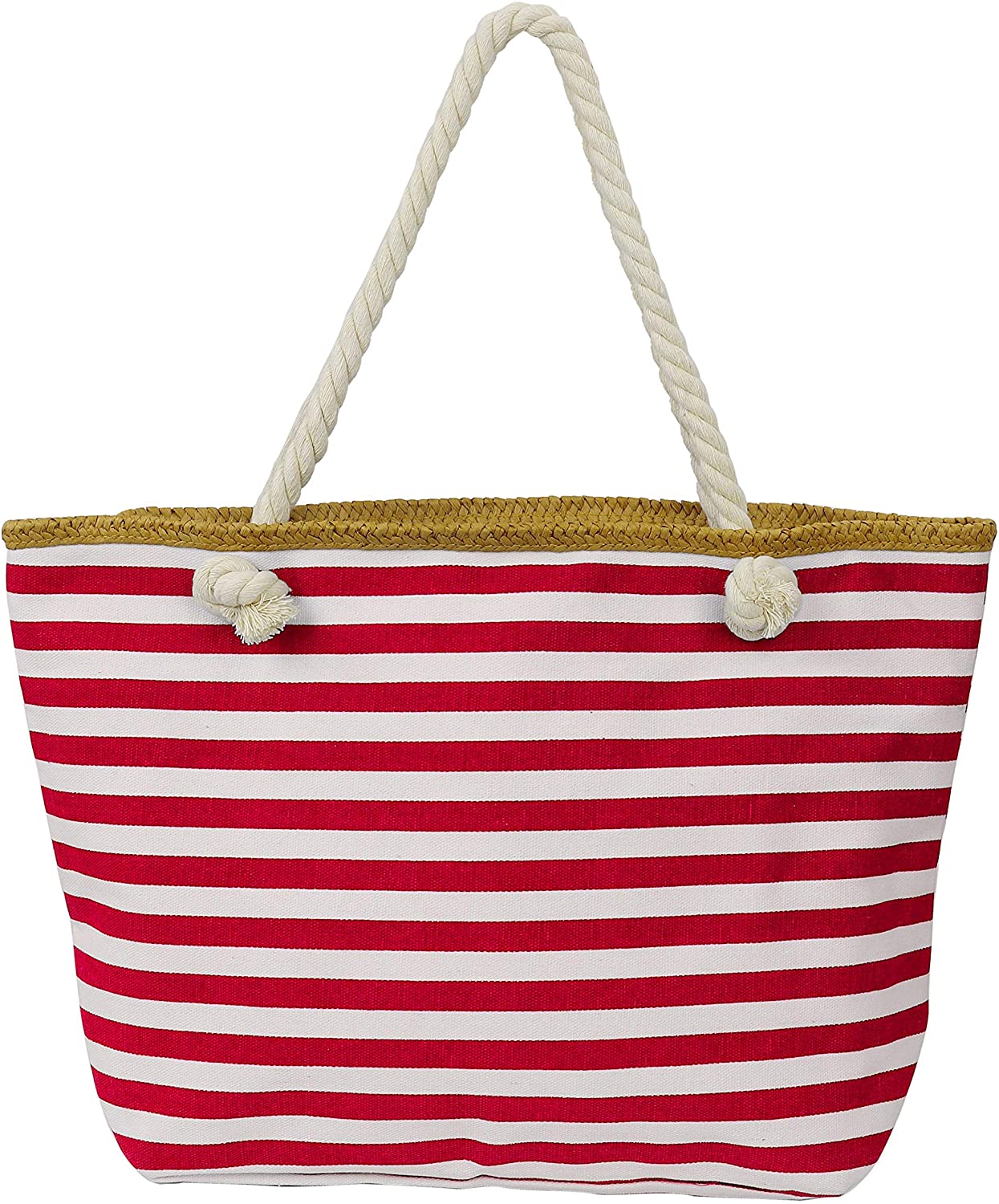 Price:$0.00    Large Beach Tote Bag Women Canvas Shoulder Bag-Top Zipper Closure Braided Rope Handles Waterproof Inner Pocket for Summer Vacation, Shopping, Pool Visiting  Clothing