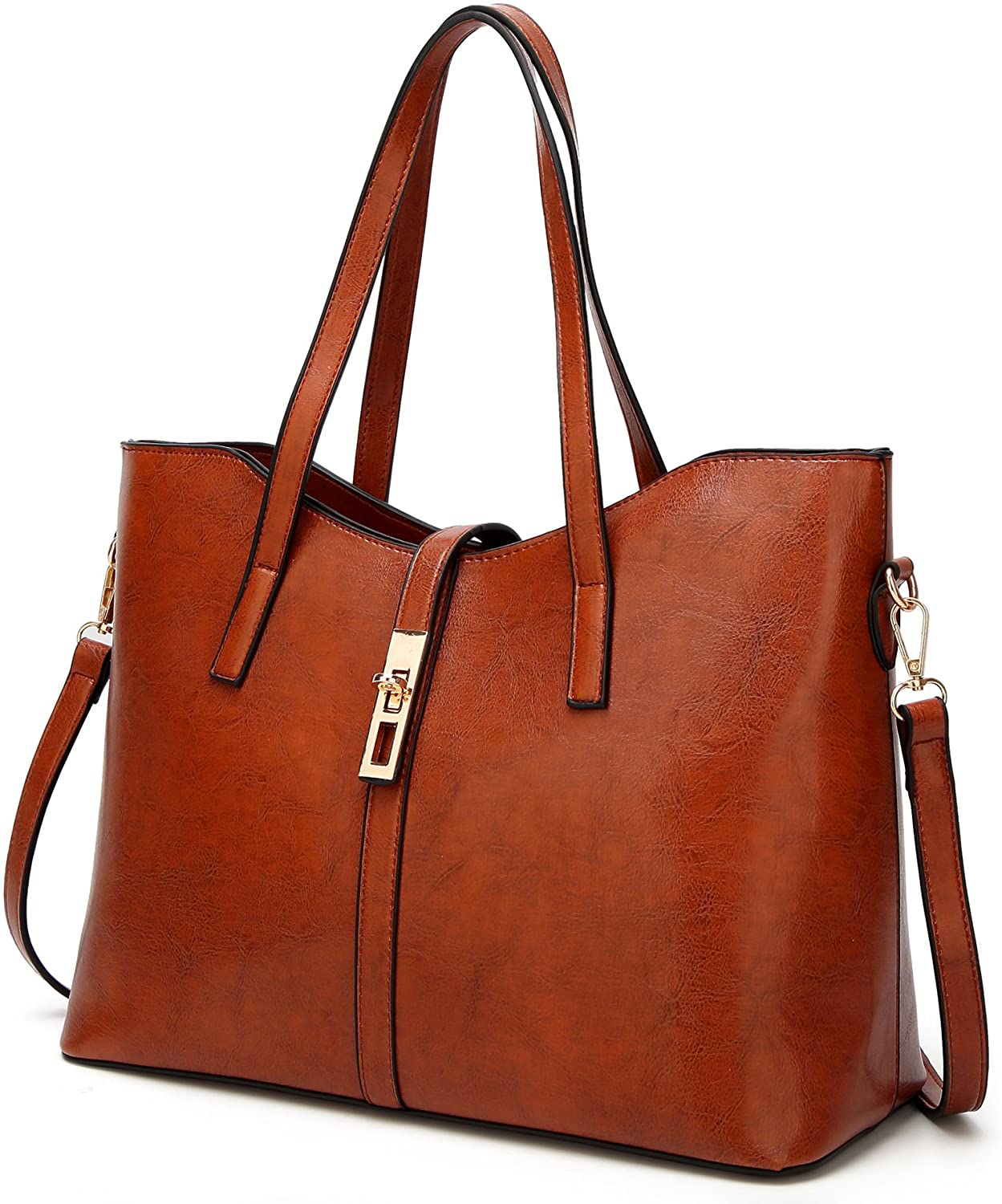 Price:$22.99    FADPRO Women Tote Bags Top Handle Satchel Buckle Handbags Faux Leather Zipper Shoulder Purse - Brown  Clothing
