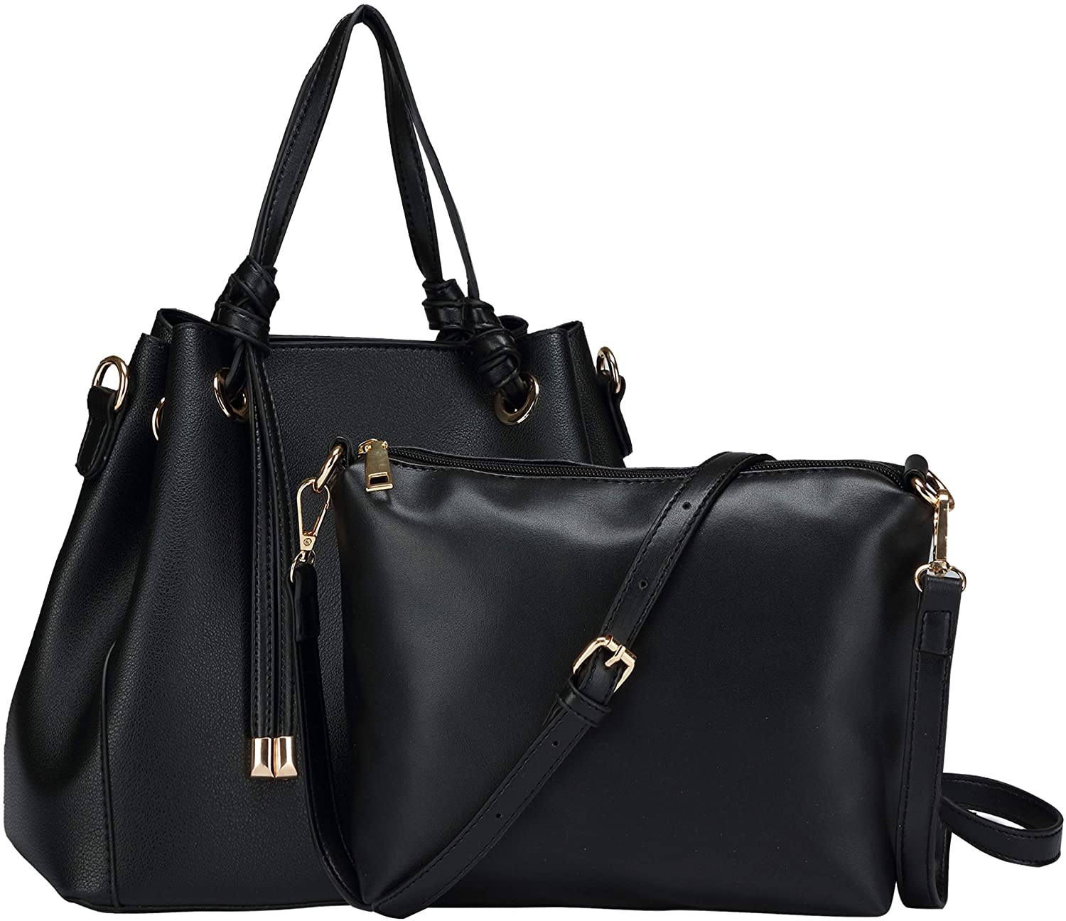 Price:$48.99    Women's Hobo 2-in-1 Handbag PU Leather Handbag Crossover Shoulder Bag for Ladies Medium Pocket Adjustable Handbag (Black)  Clothing