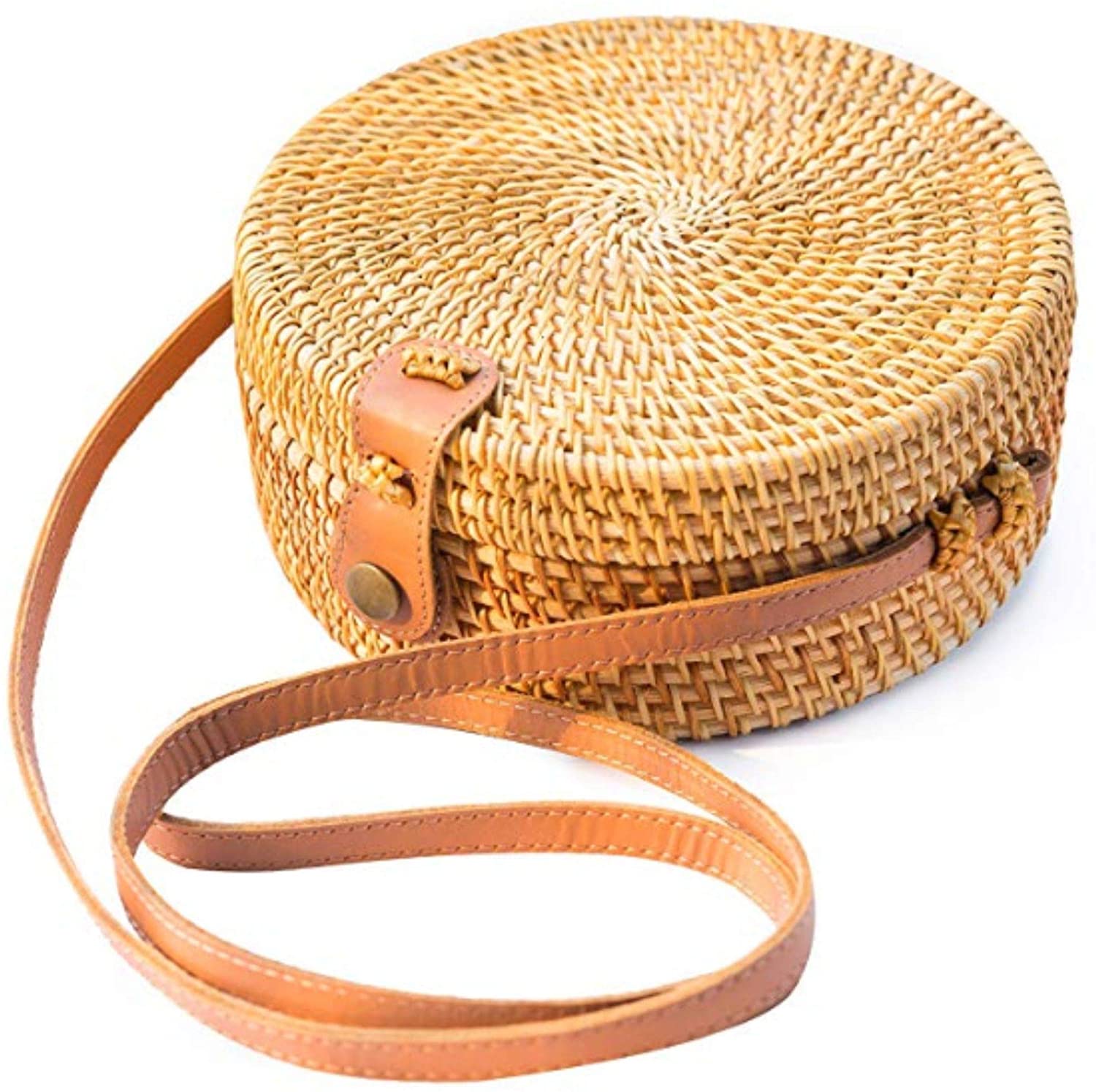 Price:$27.95 Handwoven Rattan Bags for Women, Round Wicker Handbag Woven Circle Basket Purse  Handbags   