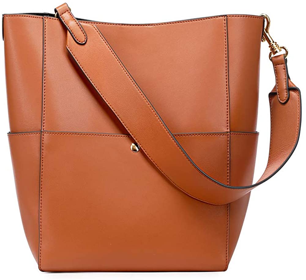 Price:$53.99    Kattee Hobo Bags for Women, Genuine Leather Tote Purses and Handbags Shoulder Bucket Bags(Brown)  Clothing
