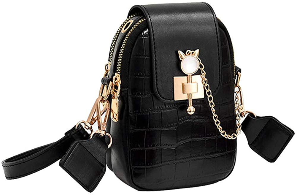 Price:$18.99 Aeeque Women Small Crossbody Bag, Casual Leather Travel Shoulder Bags with 2 Straps, Cute Cat Pattern Mini Crossbody Cell Phone Purse Clutch Wallet for iPhone 11 Pro Max XS XR 8 7 6S Plus - Black  Handbags   