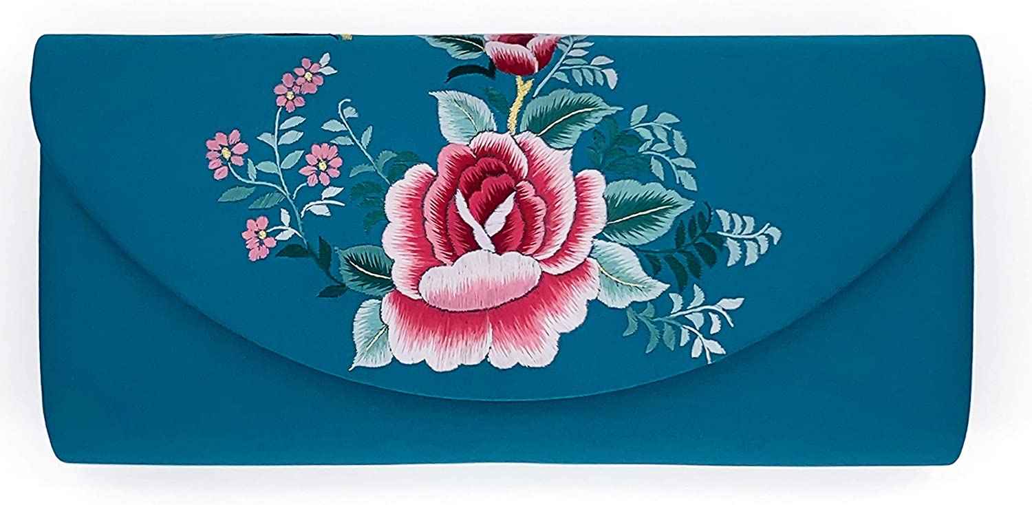 Price:$22.22 Hand-embroidered Silk Women’s Evening Clutch Bag Wedding Purse Bridal Prom Ladies Handbag Party Bag Shoulder Bag (blue)  Handbags   