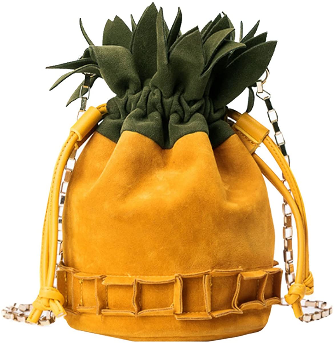 Price:$26.99    Buddy Women Pineapple Shoulder Bag Fashion Mini Drawstring Crossbody Bag Chain Purse (Brown&Yellow)  Clothing