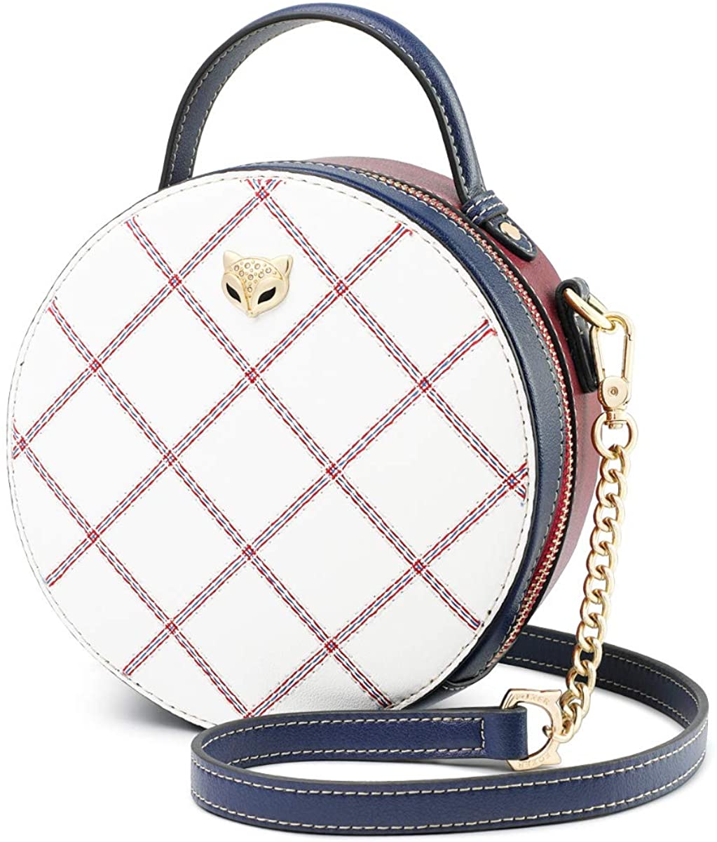 Price:$56.99 Leather Circular Handbags for Women, Genuine Leather Ladies Round Crossbody Bags with Adjustable Chain Strap Small Women's Fashion Shoulder Bags Mini Girls Leather Messenger Bags Satchel Purses(White)  Handbags   