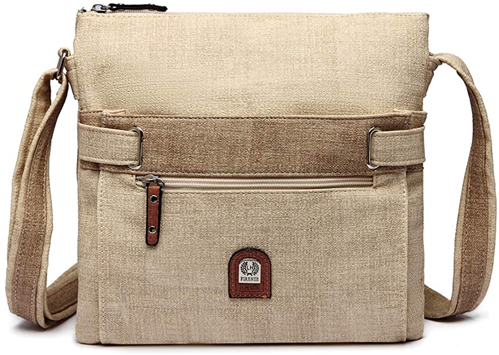 Price:$23.99 21-K Crossbody Handbag Multi-Pocket Shoulder Purse Beige Soft Faux Leather Sling Messenger Bag  Handbags   