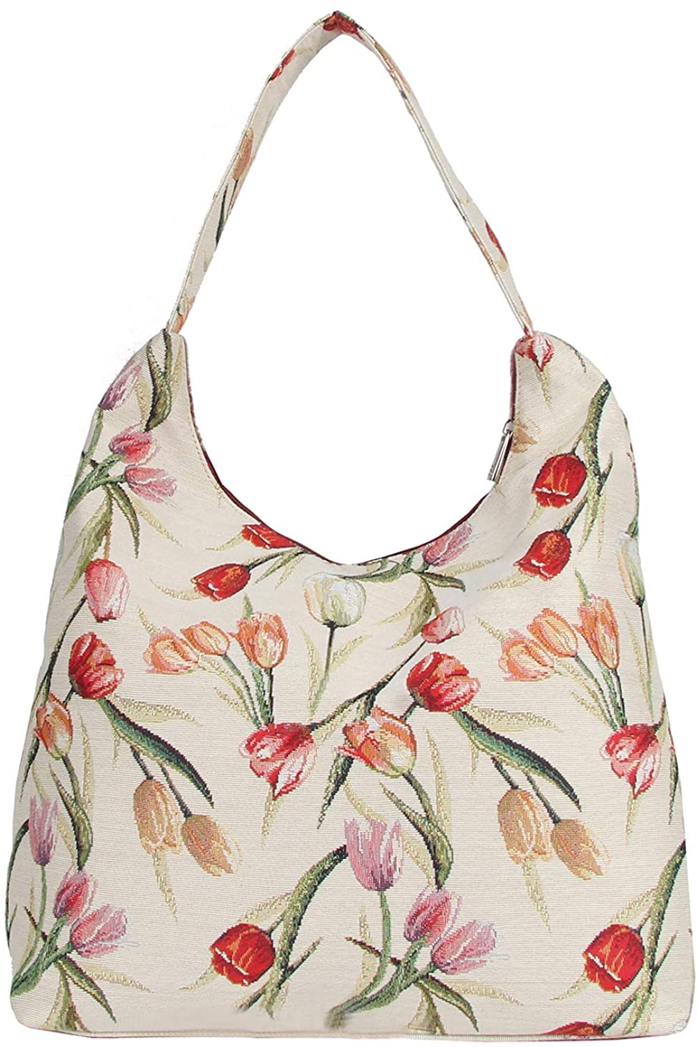 Price:$39.99 Signare Tapestry Hobo Shoulder bag slough purse for Women with Floral Tulip White Design (HOBO-TULWT)  Handbags   