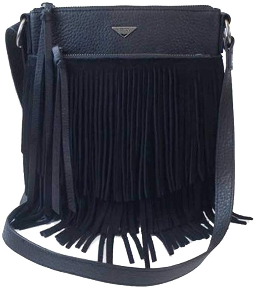 Price:$145.95    Black Leather Fringe Cross Body Purse  JENTOU  Clothing