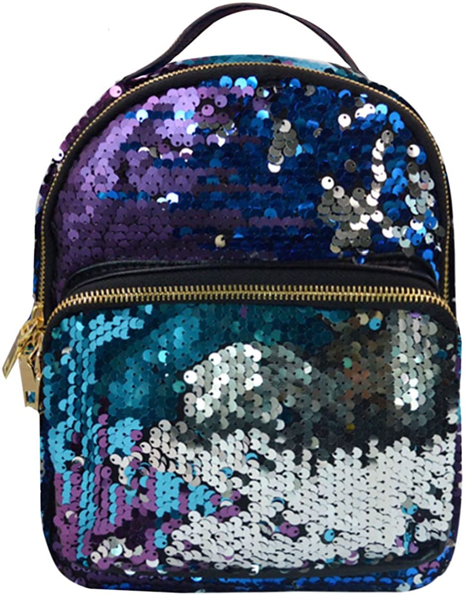 Price:$17.30    ZLMBAGUS Girls Shining Sequin Faux Leather Backpack Glittery Satchel Fashion Top Handle Shoulder Bag Daypack Purse Blue  Clothing