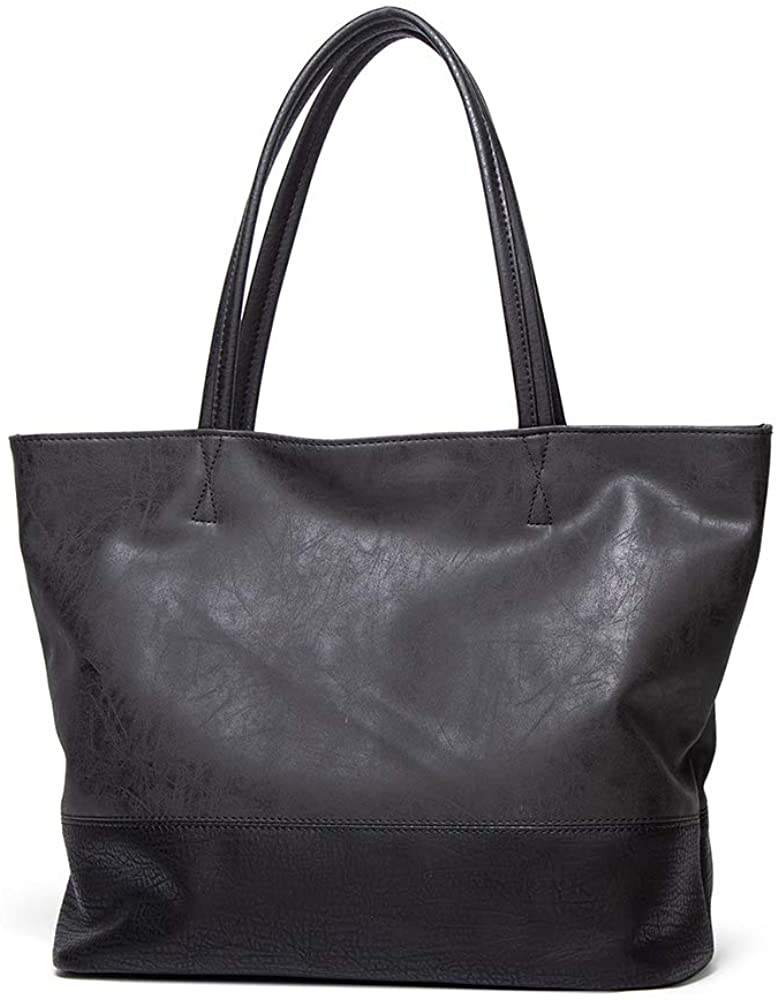 Price:$24.99 Women's Large PU Handbag, Wisfruit Contrast Color Top Handle Tote Shoulder Bag Leather Purse (Horizontal Black)  Handbags   