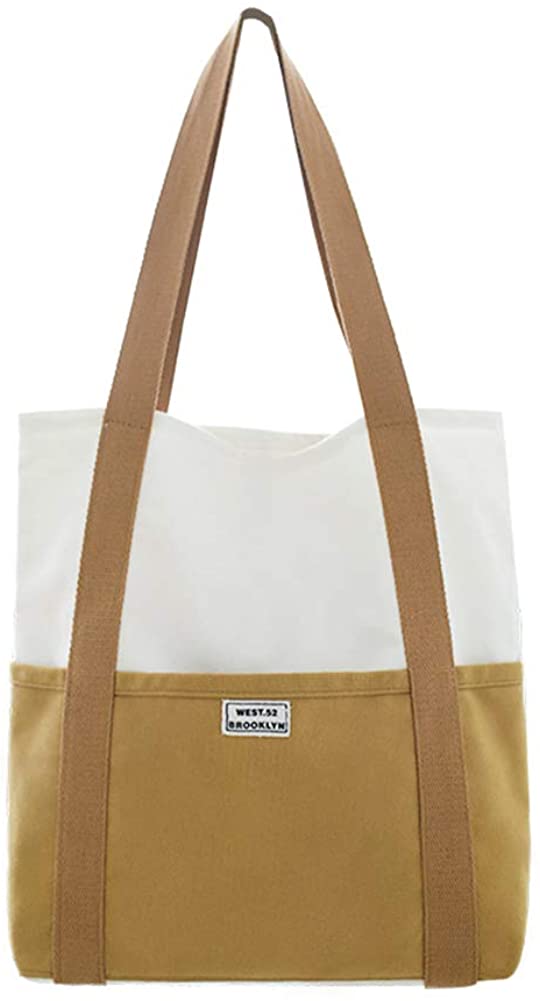 Price:$10.97    Belsmi 14 Inches Canvas Small Cotton Shoulder Bag Shopping Retro Casual Handbags Womens Ladies Girls Crossbody Totes Bag (Brown White)  Clothing