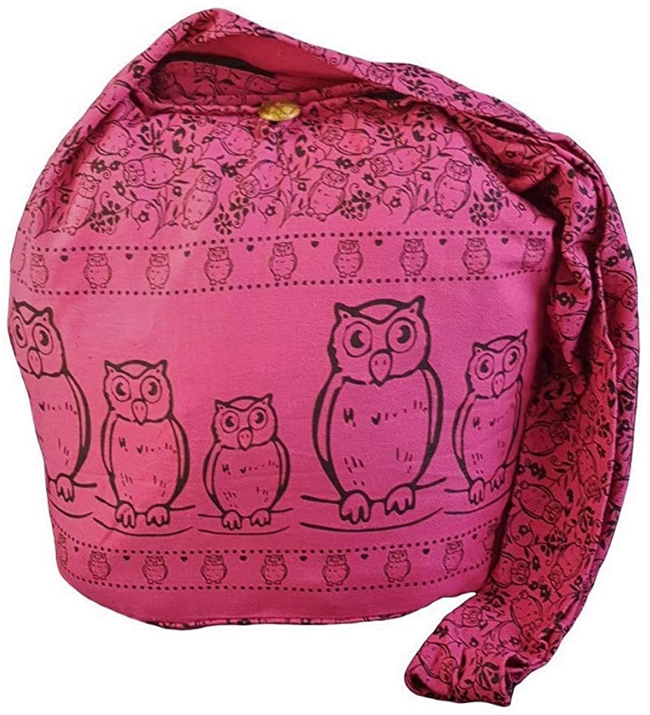 Price:$9.99 BTP! Owl Hippie Boho Sling Cross body Bag Shoulder Messenger Purse Large (Pink OF18)  Handbags   