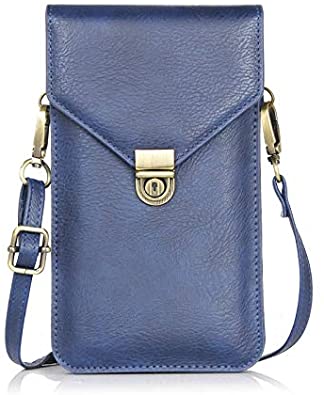 Price:$12.99 Small Women Cellphone Purse Wallet Crossbody Shoulder Bag with 2 Pouches Card Pocket For Travel Work Shopping (Blue)  Handbags   