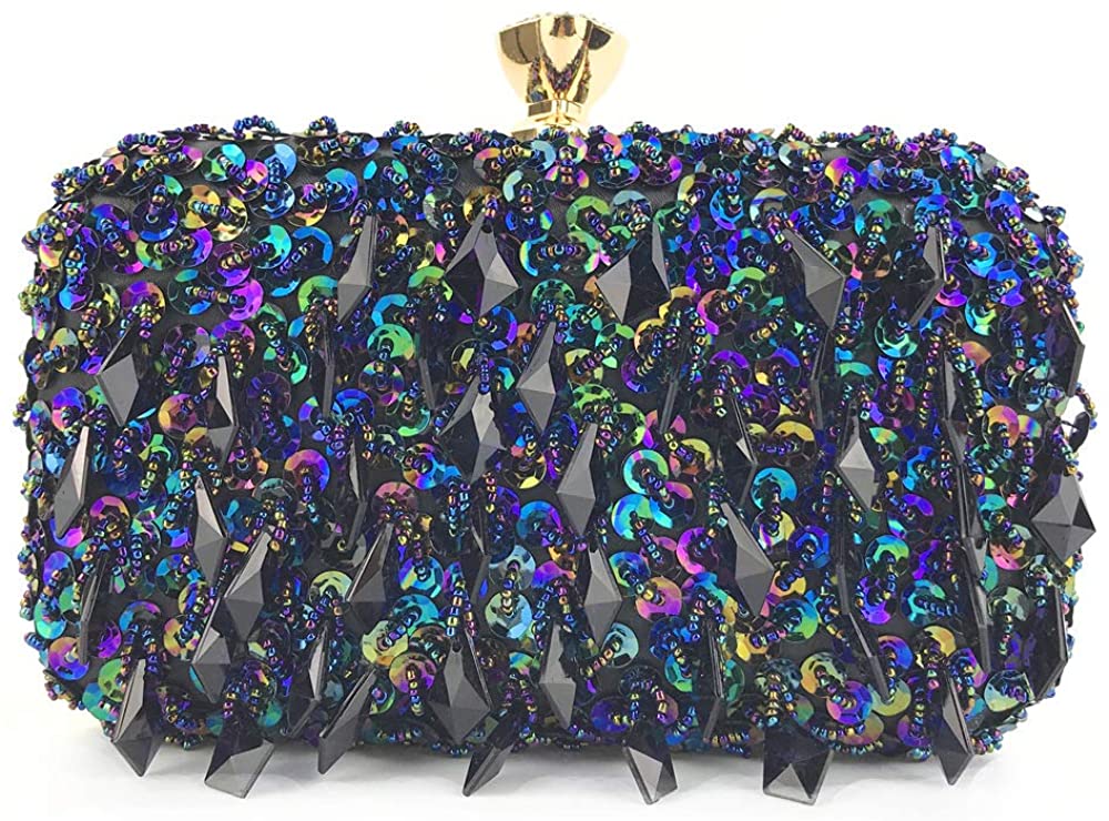 Price:$28.99 Mirris Evening Bags And Clutches Black Double-Sided Beaded Sequined Hang Drill Clutch Wedding Crystal Shoulder bags  Handbags   
