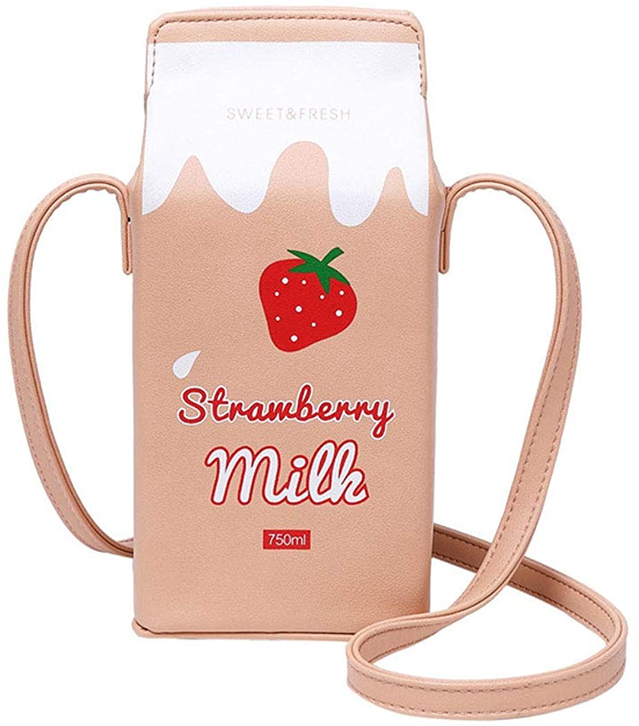 Price:$19.68 MILATA Fruits Banana Strawberry Milk Box Shape Cross Body Bag Purse Women Pu Leather Chic Shoulder Bag for Girls (pink-strawberry)  Handbags   