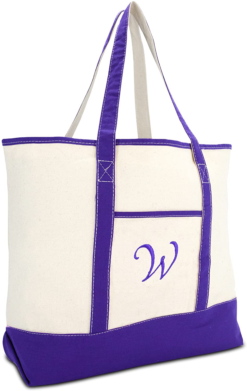 Price:$16.94    DALIX Women's Canvas Tote Bag Shoulder Bags Open Top Purple Monogram W  Clothing