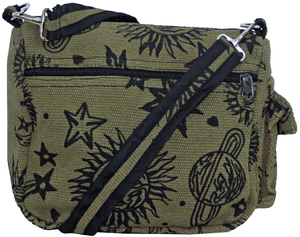 Price:$22.95    Sun Moon Stars and Planets Celestial Hippie Boho Crossbody Single Shoulder Bag (Green)  Clothing