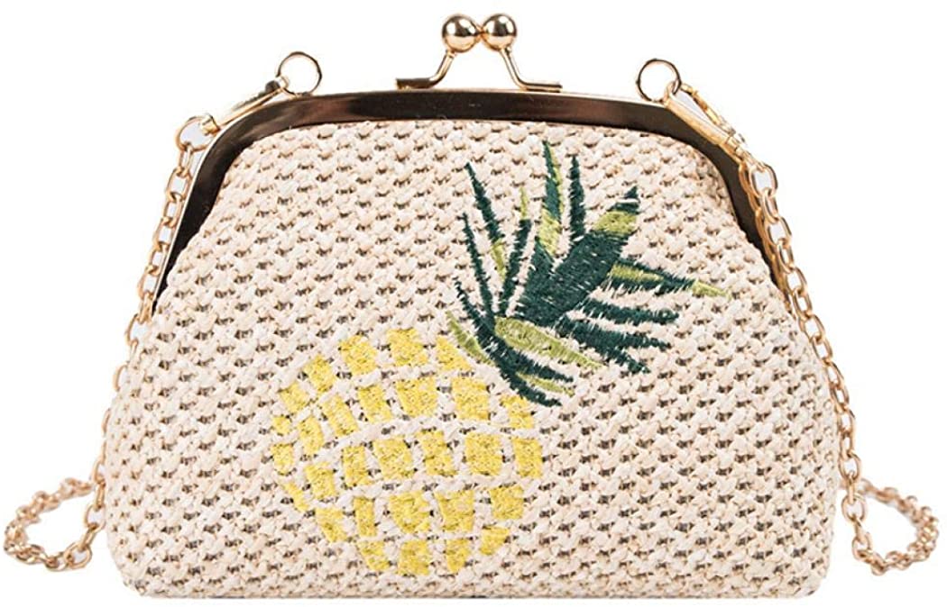 Price:$16.98 Pineapple Straw Clutch for Summer Leaves Woven Beach Shoulder Bags Crossbody bag, Crossbody Bags2, One Size  Handbags   