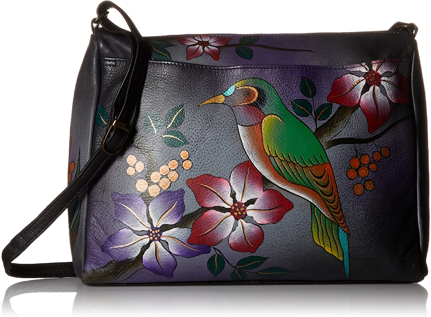 Price:$0.00 Anna by Anuschka Genuine Leather East West Crossbody Bag | Hand-Painted Original Artwork | Bird On Branch Grey  Handbags   