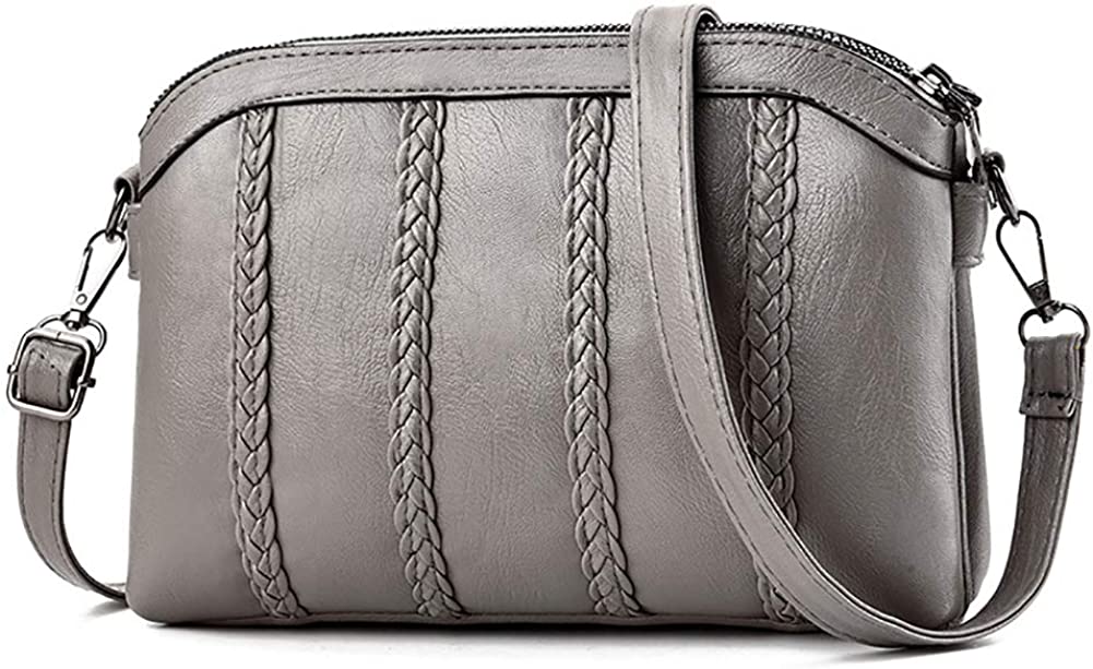Price:$16.99 Crossbody Bag for Women Small Leather Retro Sling Shoulder Bag Phone Purse Wallet Trendy Ladies Clutch Grey  Handbags   