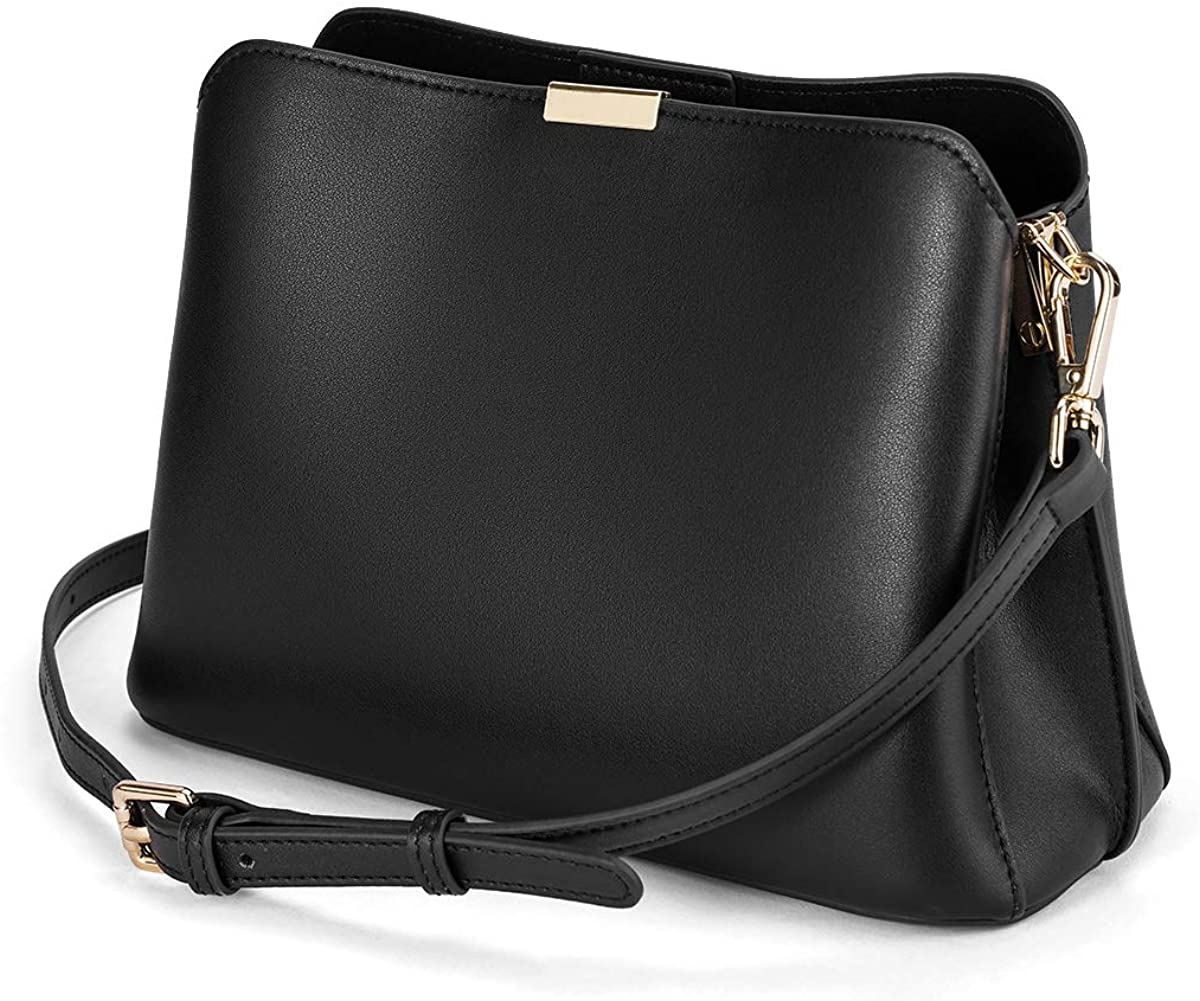 Price:$55.99 LAORENTOU Genuine Leather Women‘s Messenger Crossbody Shoulder Bag for Women Lady Large Capacity Adjustable Strap (Black)  Handbags   